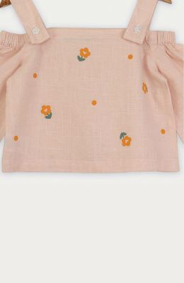 بلوز لینن اسلپ سرشانه بنددار