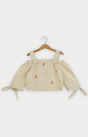 بلوز لینن اسلپ سرشانه بنددار