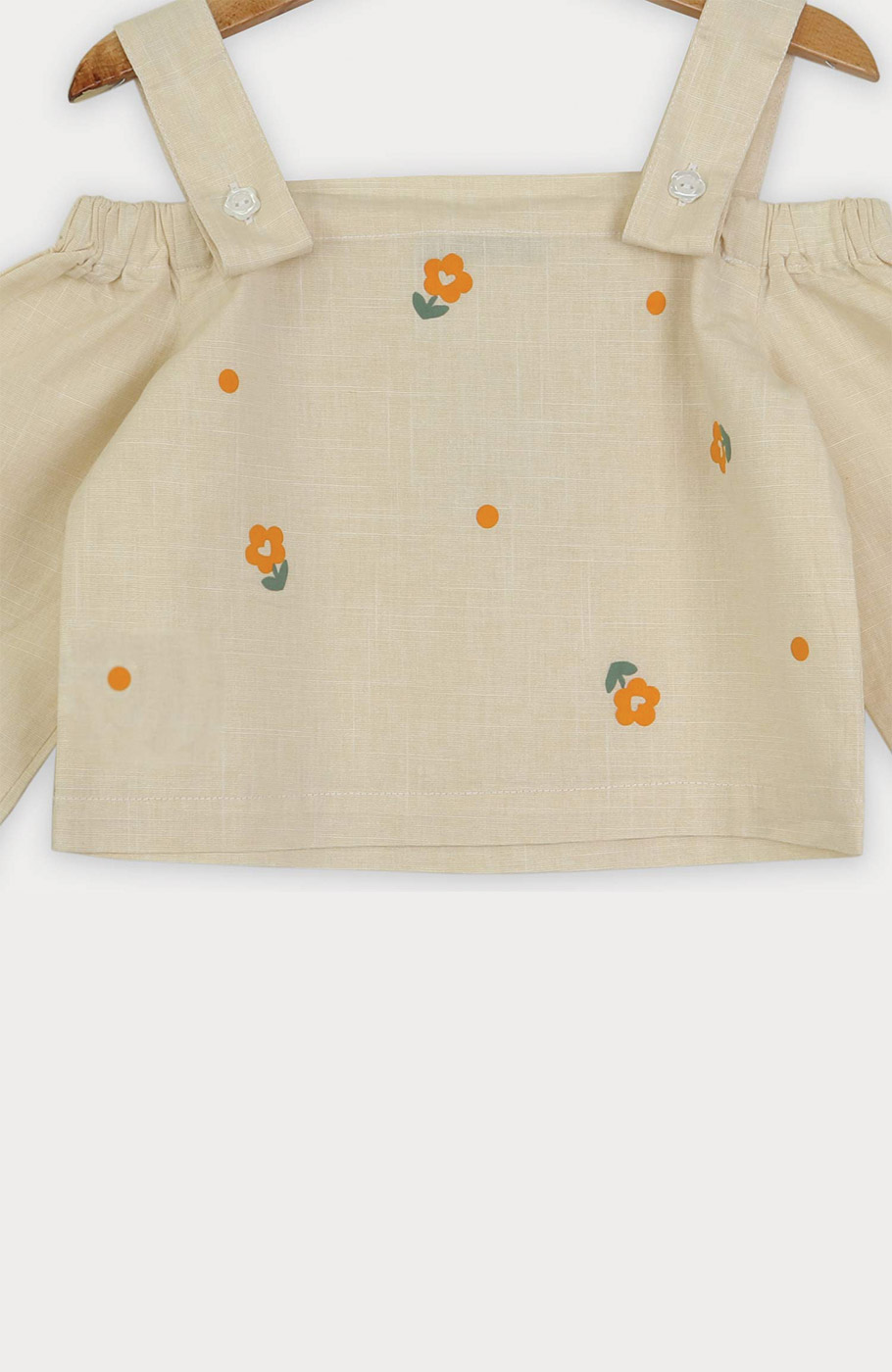 بلوز لینن اسلپ سرشانه بنددار