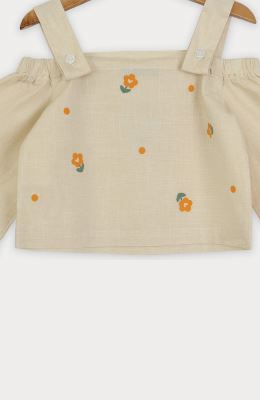 بلوز لینن اسلپ سرشانه بنددار