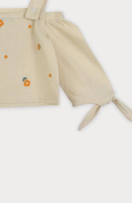 بلوز لینن اسلپ سرشانه بنددار