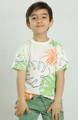 تیشرت یکرو لایکرا آستین افتاده تمام چاپ