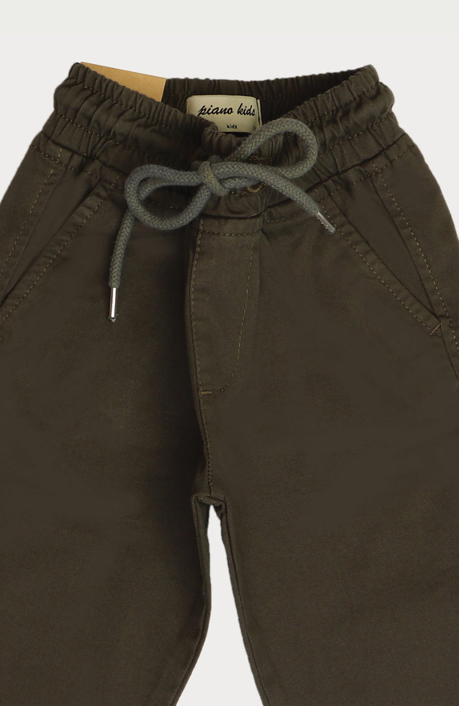 شلوار کتان کمر کش پیلی و برش دار