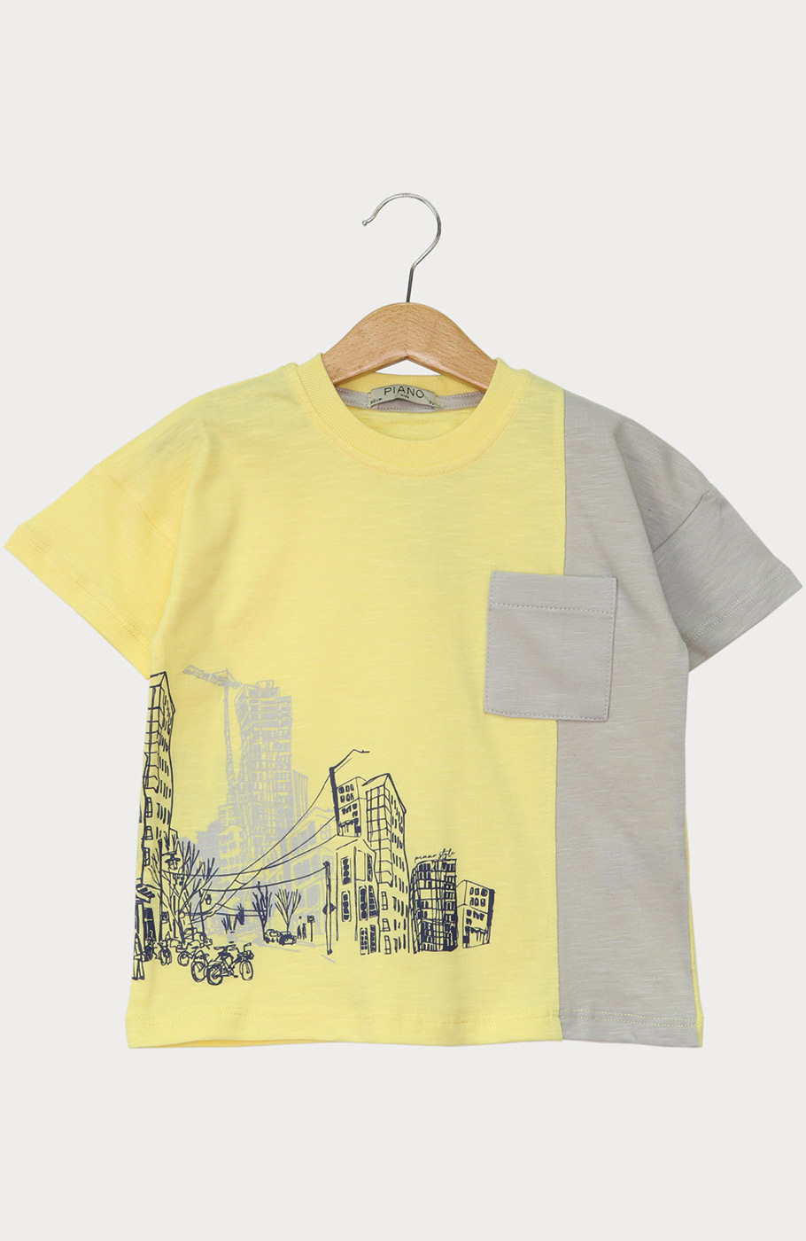 تیشرت یکرو اسلپ دو رنگ جیب دار