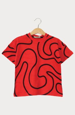 تیشرت یکرو اسلپ آستین افتاده تمام چاپ