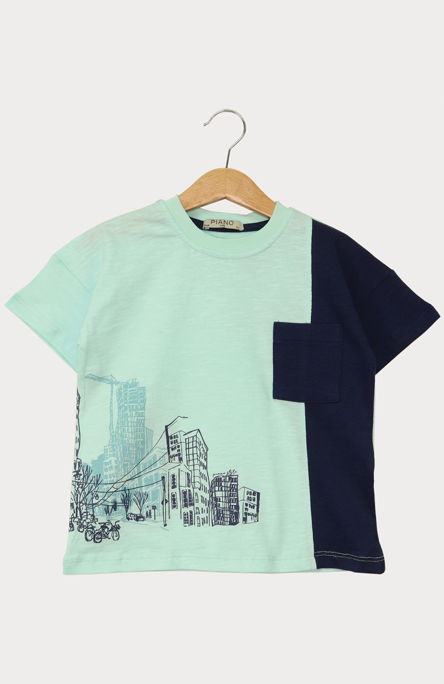 تیشرت یکرو اسلپ دو رنگ جیب دار