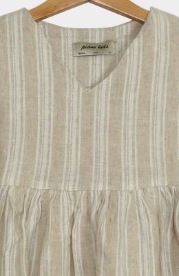 پیراهن لینن راه راه یقه هفت