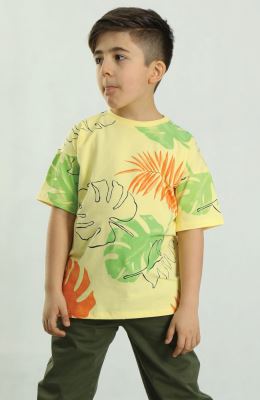 تیشرت یکرو اسلپ آستین افتاده تمام چاپ