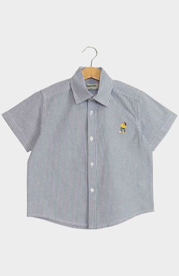 شومیز نساجی ساده بافت راه راه ریز آستین کوتاه