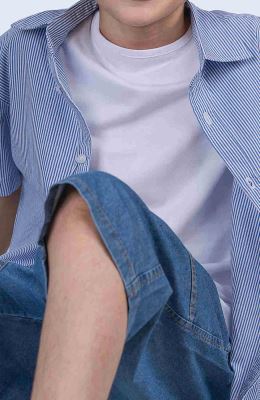 شومیز نساجی ساده بافت راه راه ریز آستین کوتاه