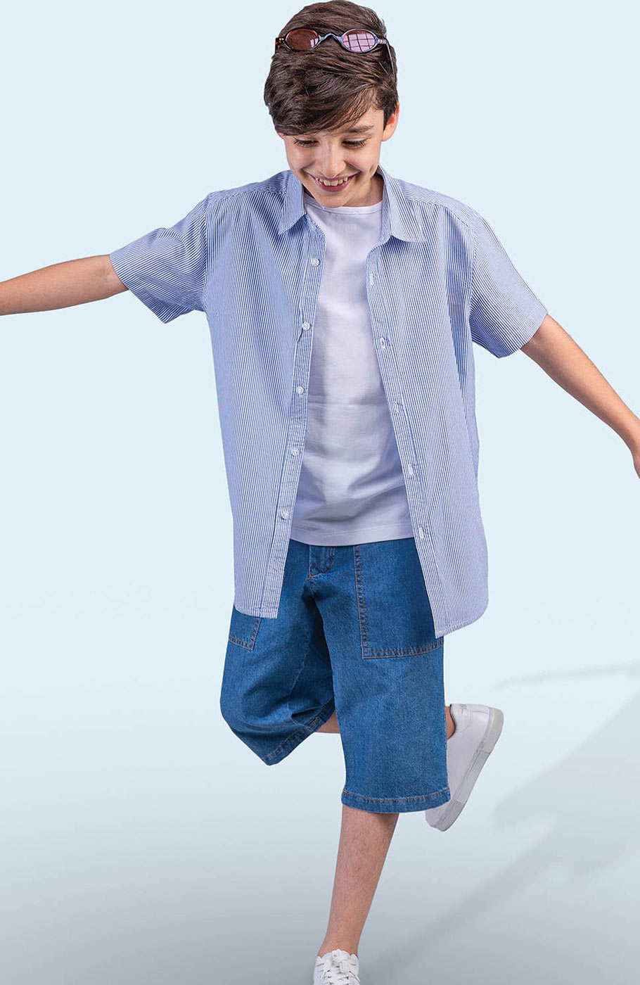 شومیز نساجی ساده بافت راه راه ریز آستین کوتاه