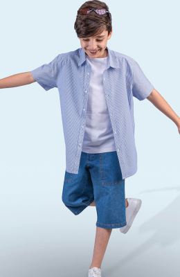 شومیز نساجی ساده بافت راه راه ریز آستین کوتاه