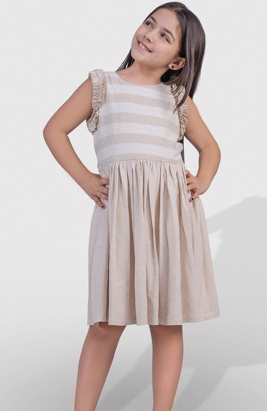 پیراهن آستین حلقه ای چین دار 