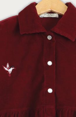 شومیز مخمل کبریتی آستین بلند چین دار