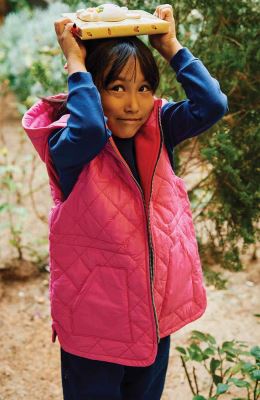 ژیله پافر کوتاه طرح لوزی با کلاه جدا شونده