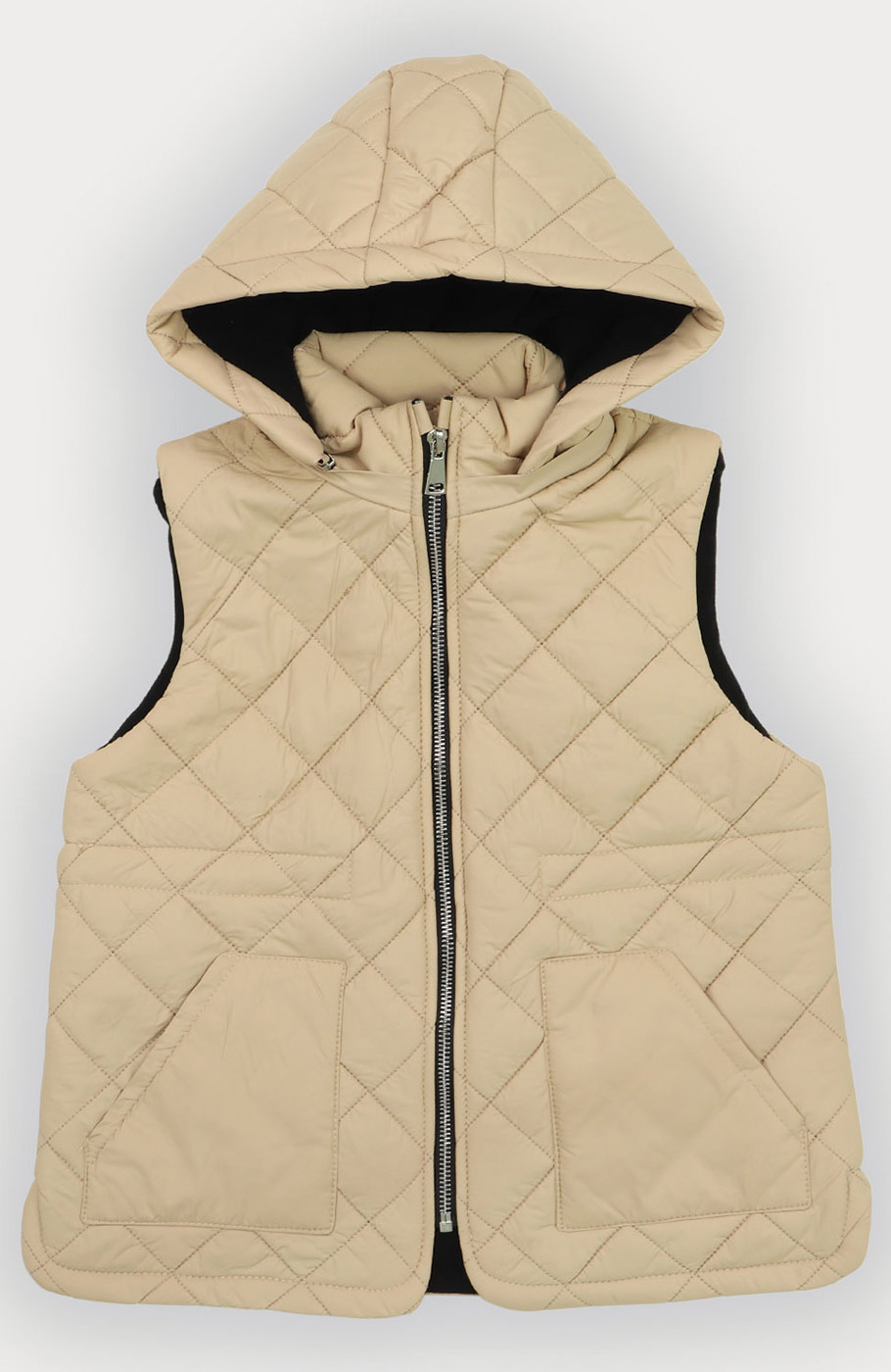 ژیله پافر کوتاه طرح لوزی با کلاه جدا شونده