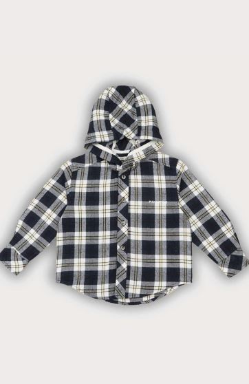 شومیز فلانل کلاهدار آستین بلند