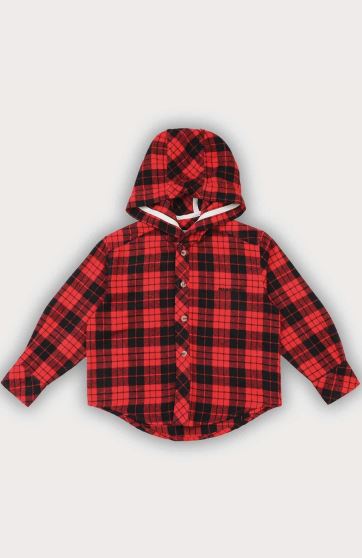 شومیز فلانل کلاهدار آستین بلند