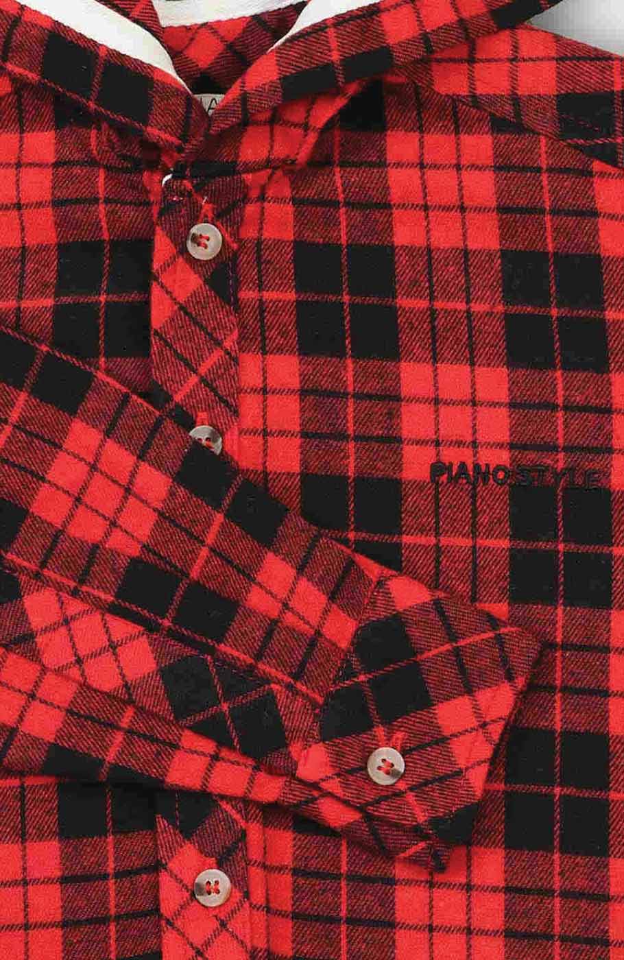 شومیز فلانل کلاهدار آستین بلند