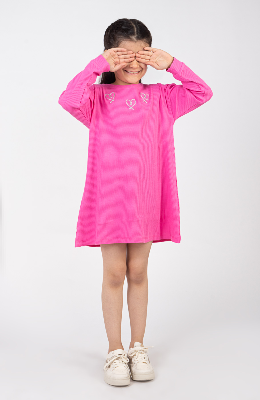 پیراهن پنبه لایکرا سوزن خالی آستین بلند