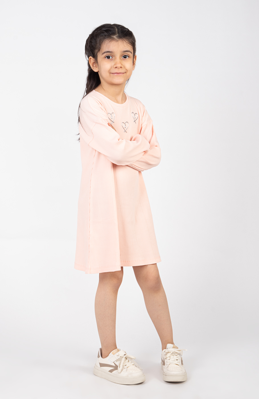 پیراهن پنبه لایکرا سوزن خالی آستین بلند