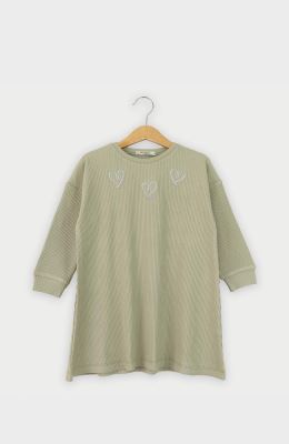 پیراهن پنبه لایکرا سوزن خالی آستین بلند