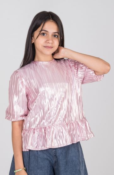 بلوز ساتن پلیسه آستین کوتاه