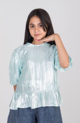 بلوز ساتن پلیسه آستین کوتاه