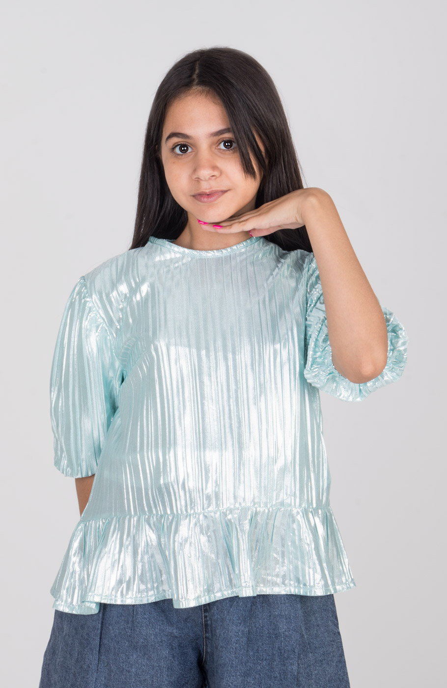 بلوز ساتن پلیسه آستین کوتاه