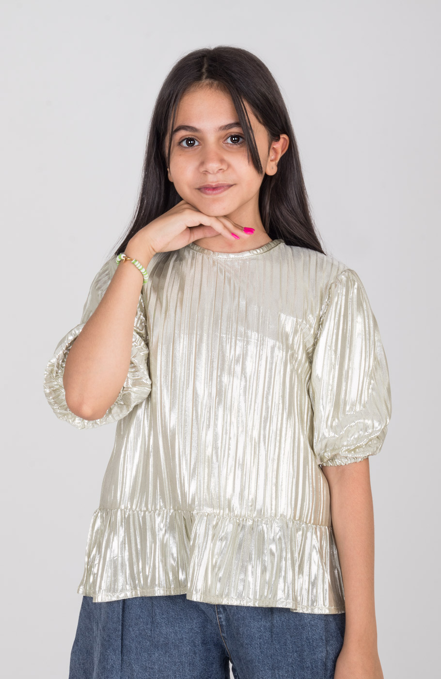 بلوز ساتن پلیسه آستین کوتاه