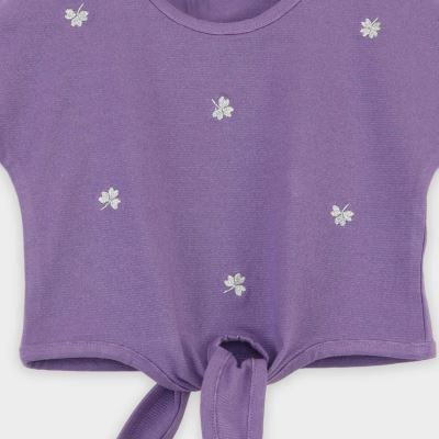 تیشرت یکرو لایکرا لمه دار جلو گره ای (ست با 10398)