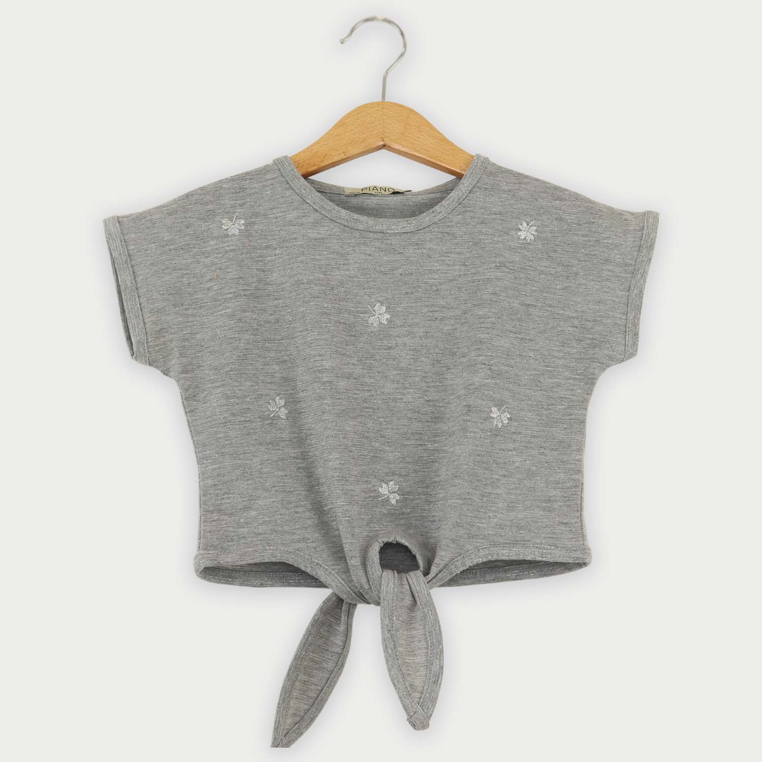 تیشرت یکرو لایکرا لمه دار جلو گره ای (ست با 10396)