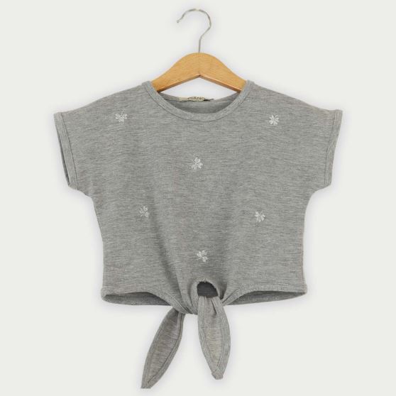 تیشرت یکرو لایکرا لمه دار جلو گره ای (ست با 10398)