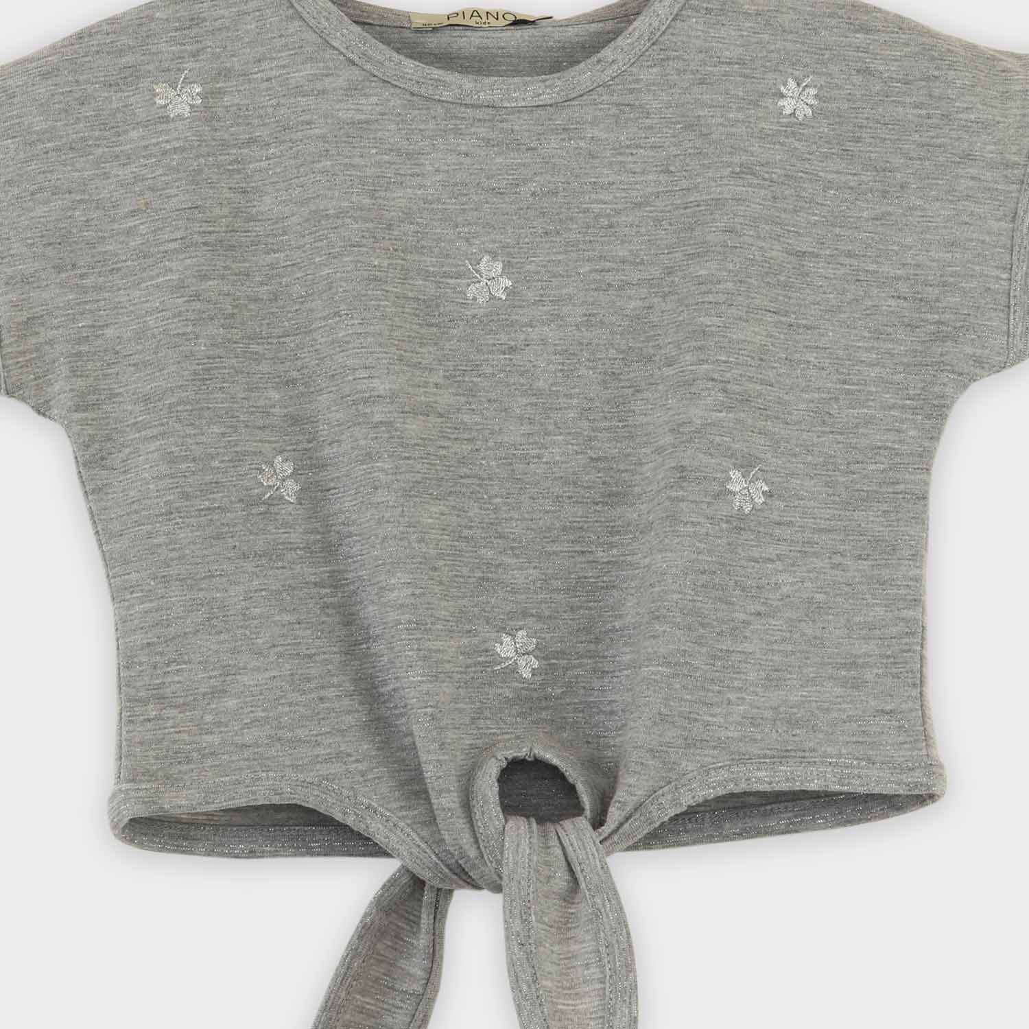 تیشرت یکرو لایکرا لمه دار جلو گره ای (ست با 10398)