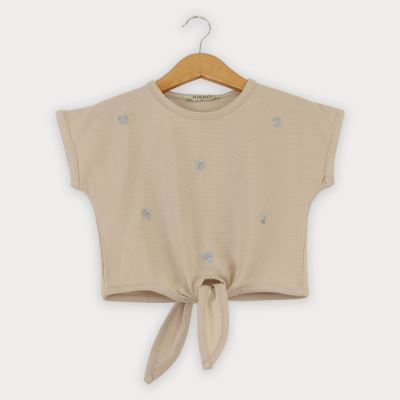 تیشرت یکرو لایکرا لمه دار جلو گره ای (ست با 10396)