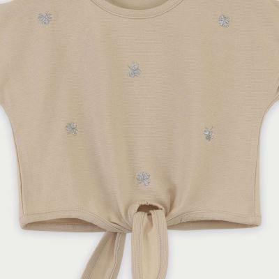 تیشرت یکرو لایکرا لمه دار جلو گره ای (ست با 10396)