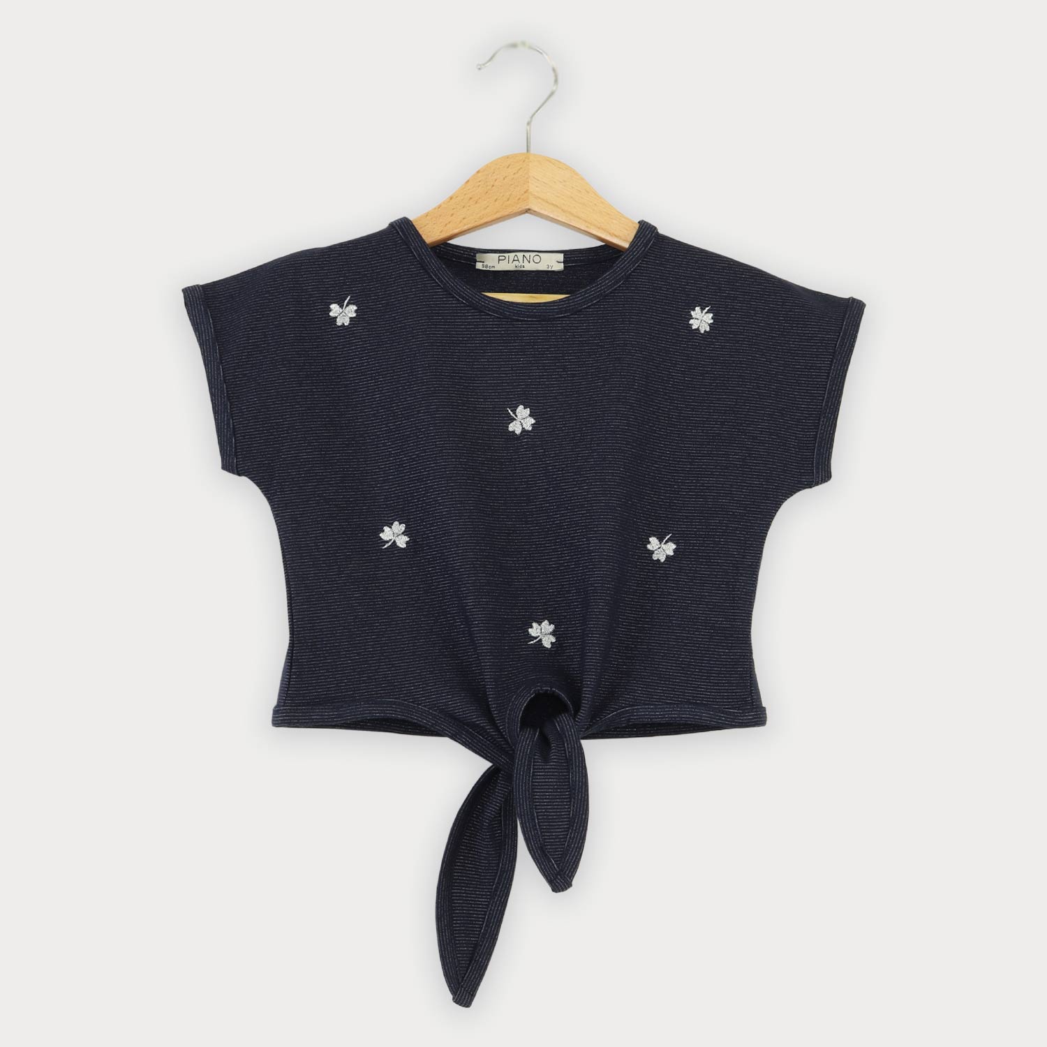 تیشرت یکرو لایکرا لمه دار جلو گره ای (ست با 10396)