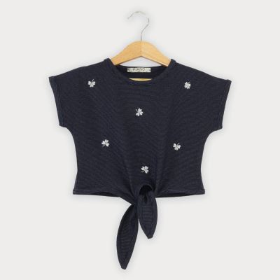 تیشرت یکرو لایکرا لمه دار جلو گره ای (ست با 10396)