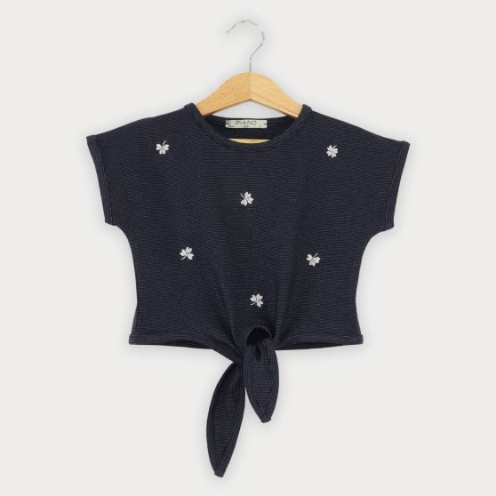 تیشرت یکرو لایکرا لمه دار جلو گره ای (ست با 10396)