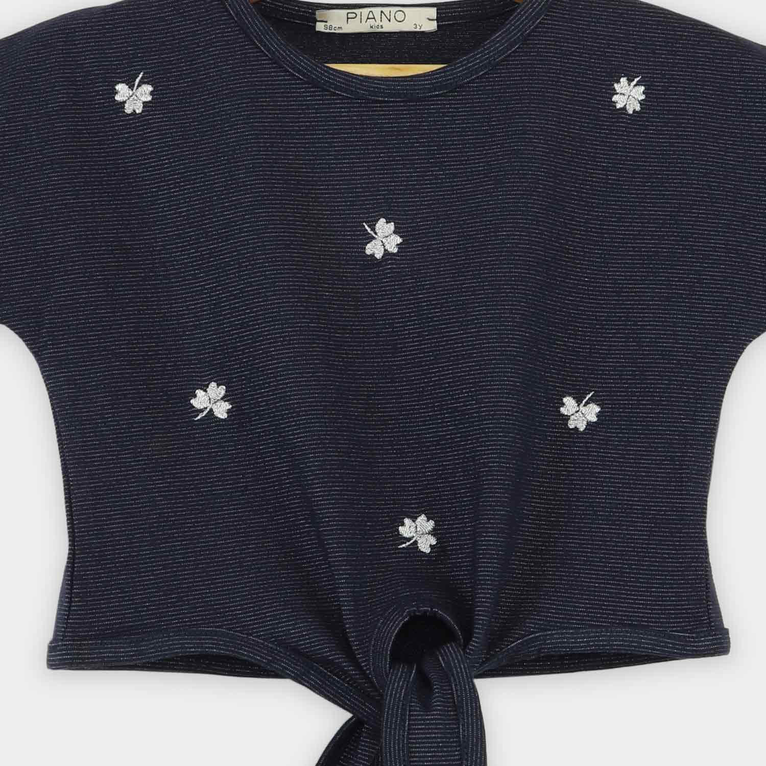 تیشرت یکرو لایکرا لمه دار جلو گره ای (ست با 10396)