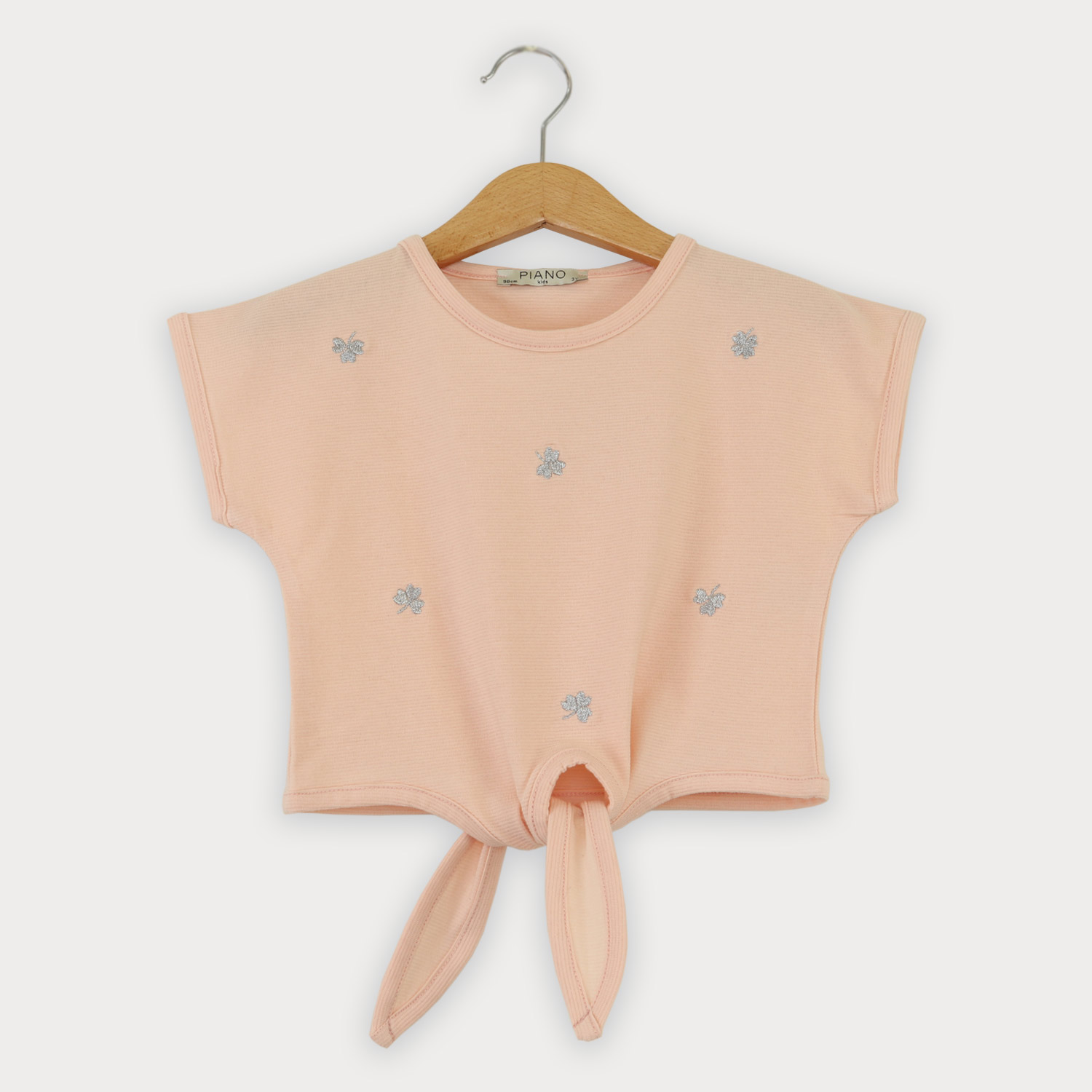 تیشرت یکرو لایکرا لمه دار جلو گره ای (ست با 10398)