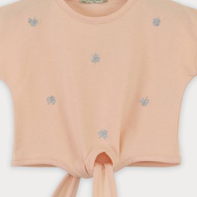 تیشرت یکرو لایکرا لمه دار جلو گره ای (ست با 10398)