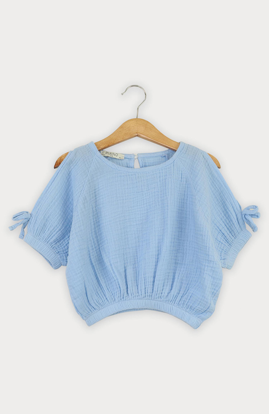 بلوز وال دو لایه پفکی آستین کوتاه