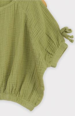 بلوز وال دو لایه پفکی آستین کوتاه