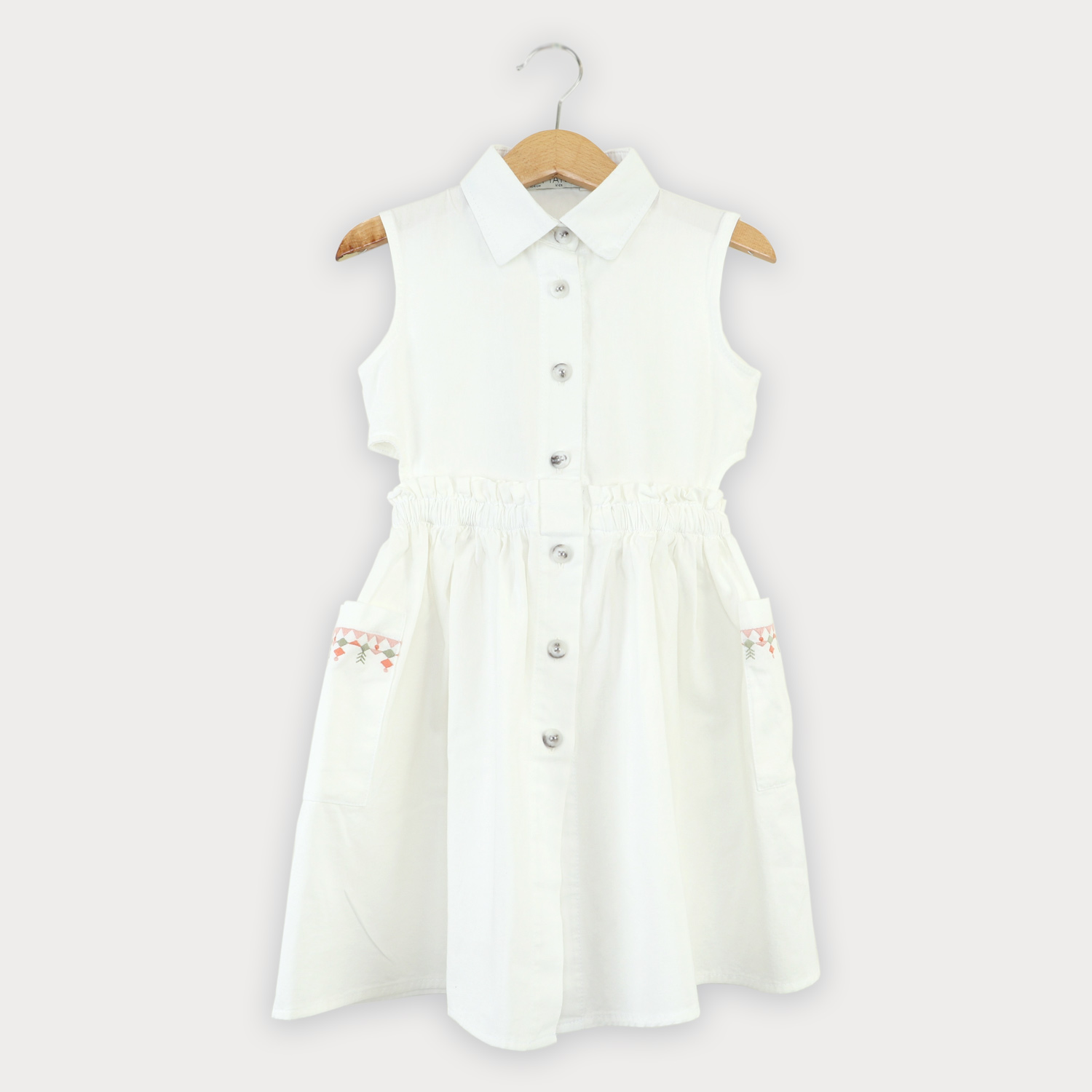 پیراهن کتان کمر کش آستین حلقه ای