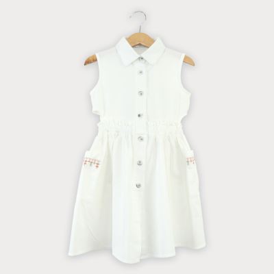 پیراهن کتان کمر کش آستین حلقه ای