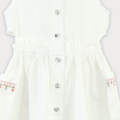 پیراهن کتان کمر کش آستین حلقه ای