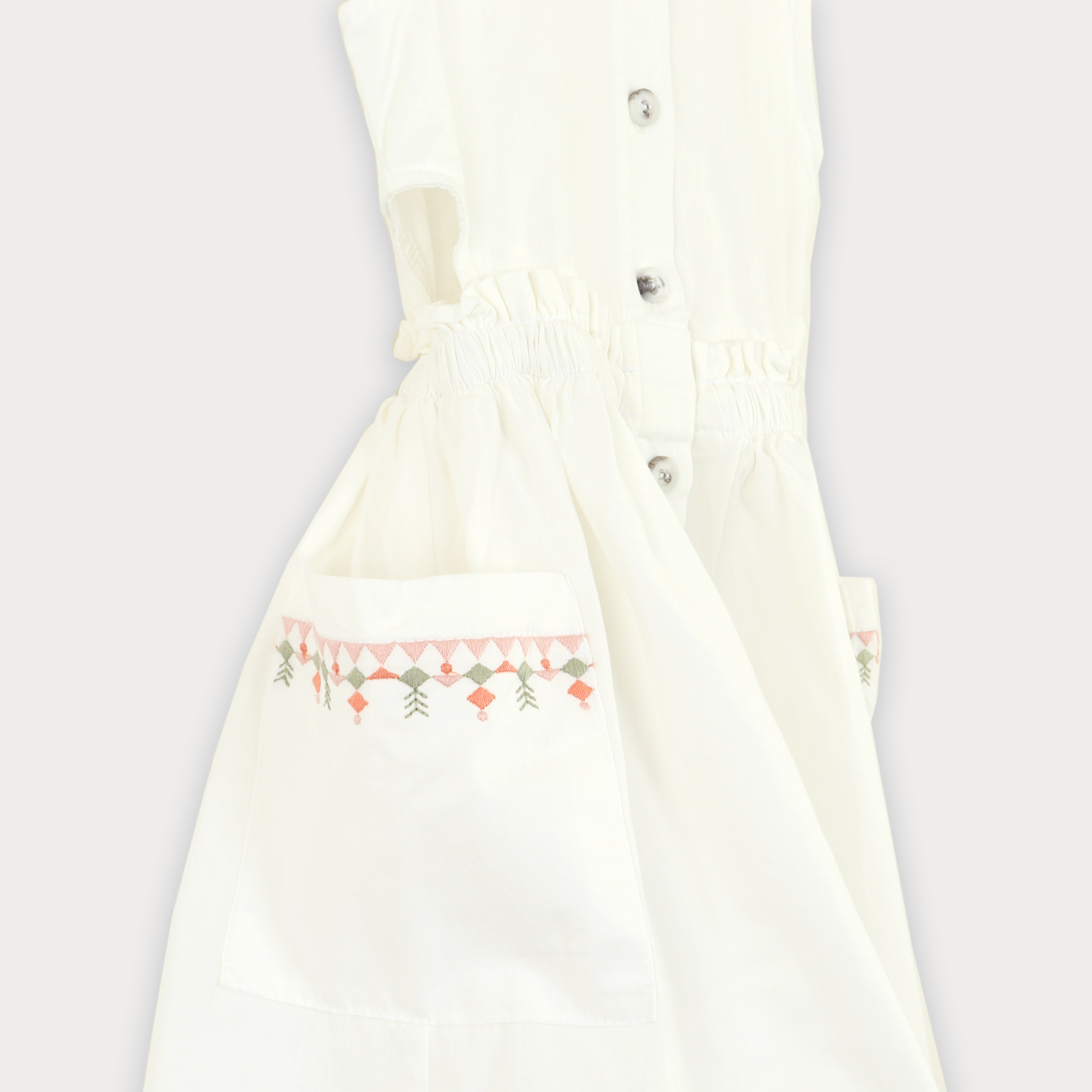 پیراهن کتان کمر کش آستین حلقه ای