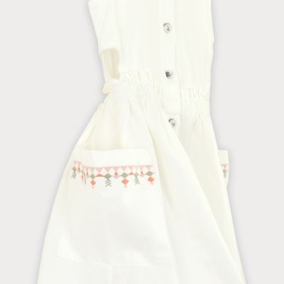 پیراهن کتان کمر کش آستین حلقه ای