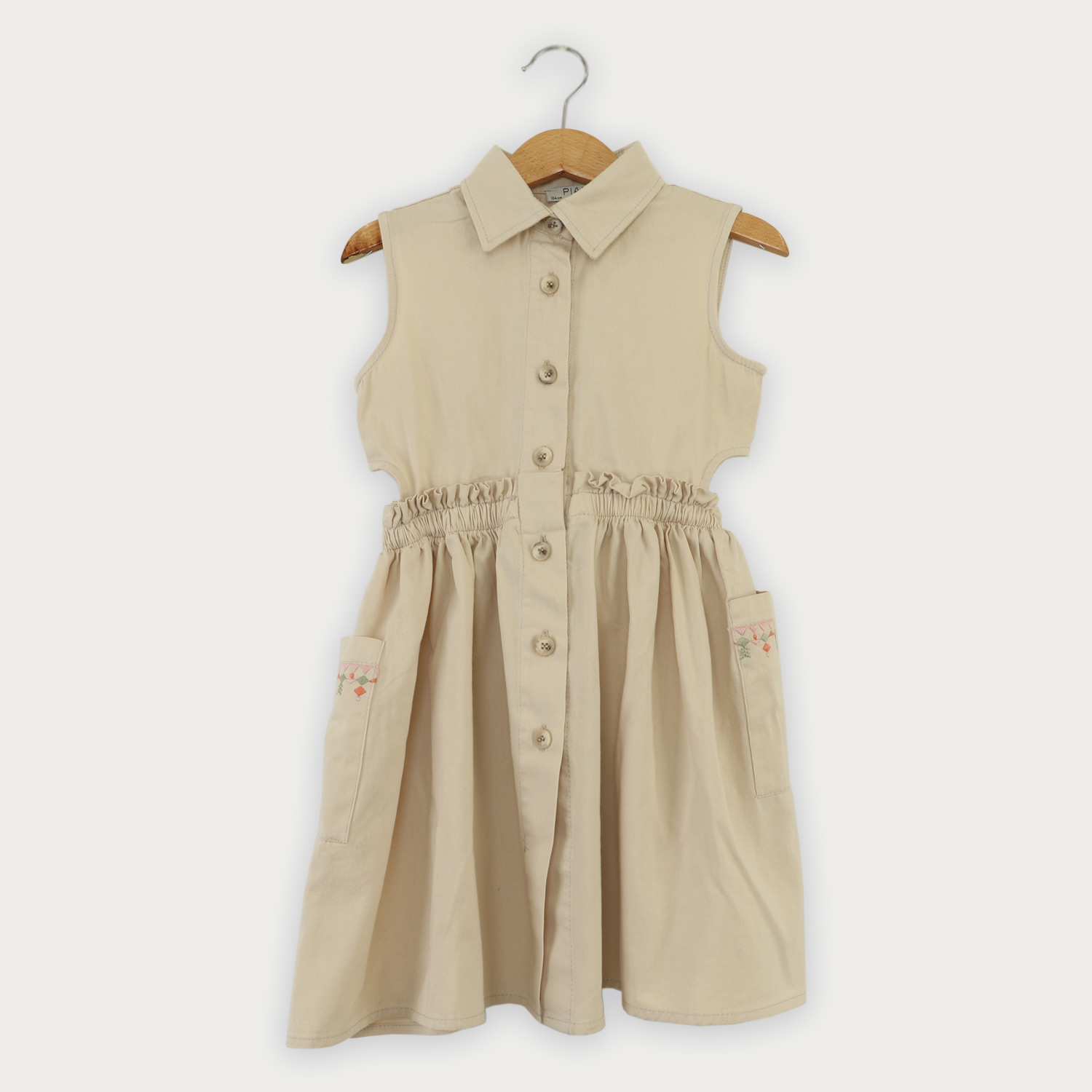 پیراهن کتان کمر کش آستین حلقه ای